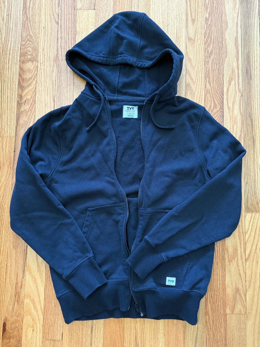 TYR Small Black Zip-Up Hooded Sweatshirt